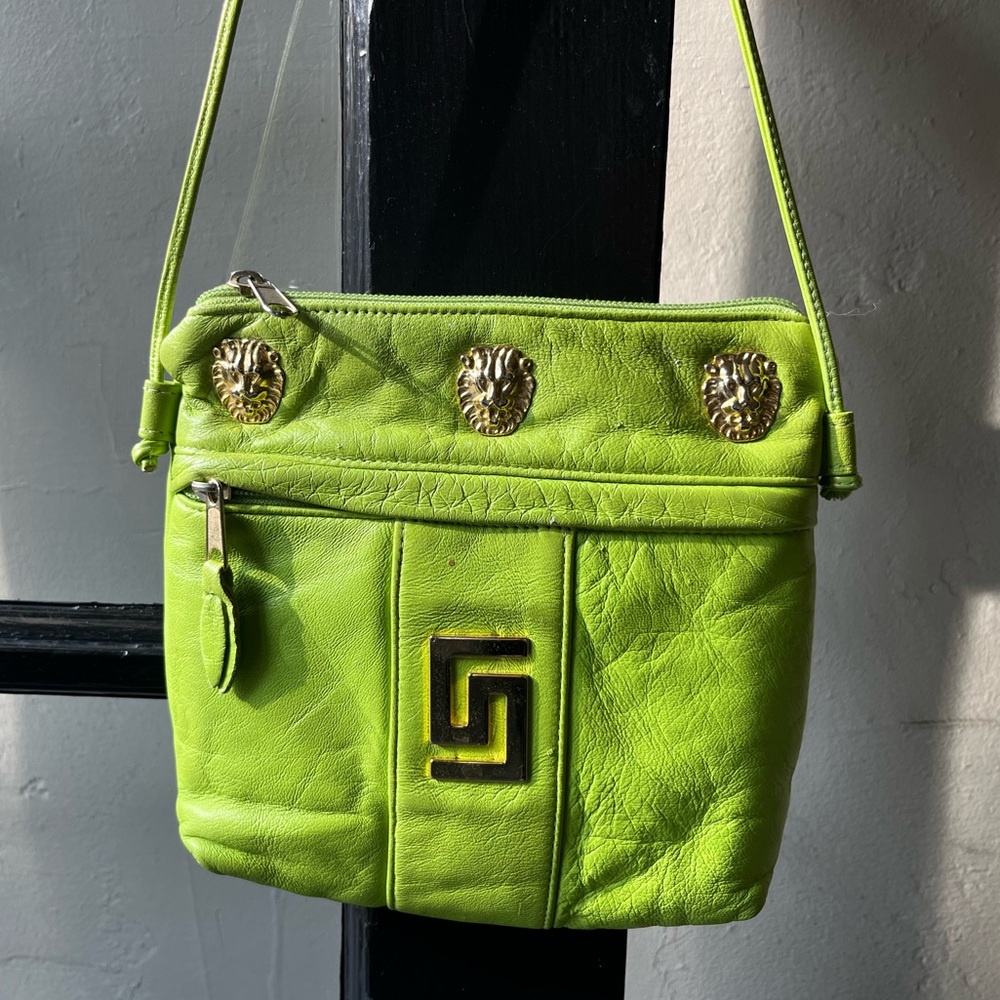 Rad 80’s 90’s Caché Bright Neon Green Leather Crossbody Bag